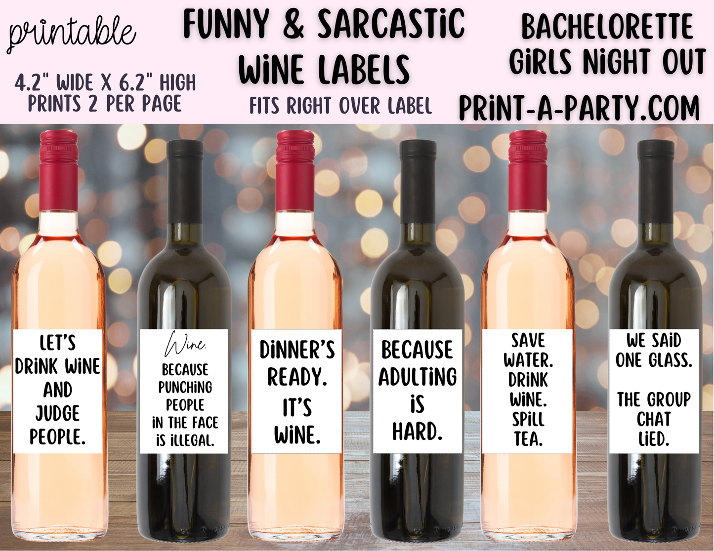 WINE LABELS: Funny Printable Wine Labels – Sarcastic Wine Gift Tags for Friends, Girls Night, or Hostess Gifts