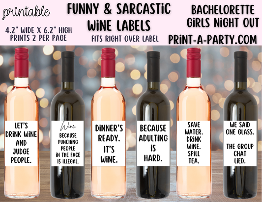WINE LABELS: Funny Printable Wine Labels – Sarcastic Wine Gift Tags for Friends, Girls Night, or Hostess Gifts