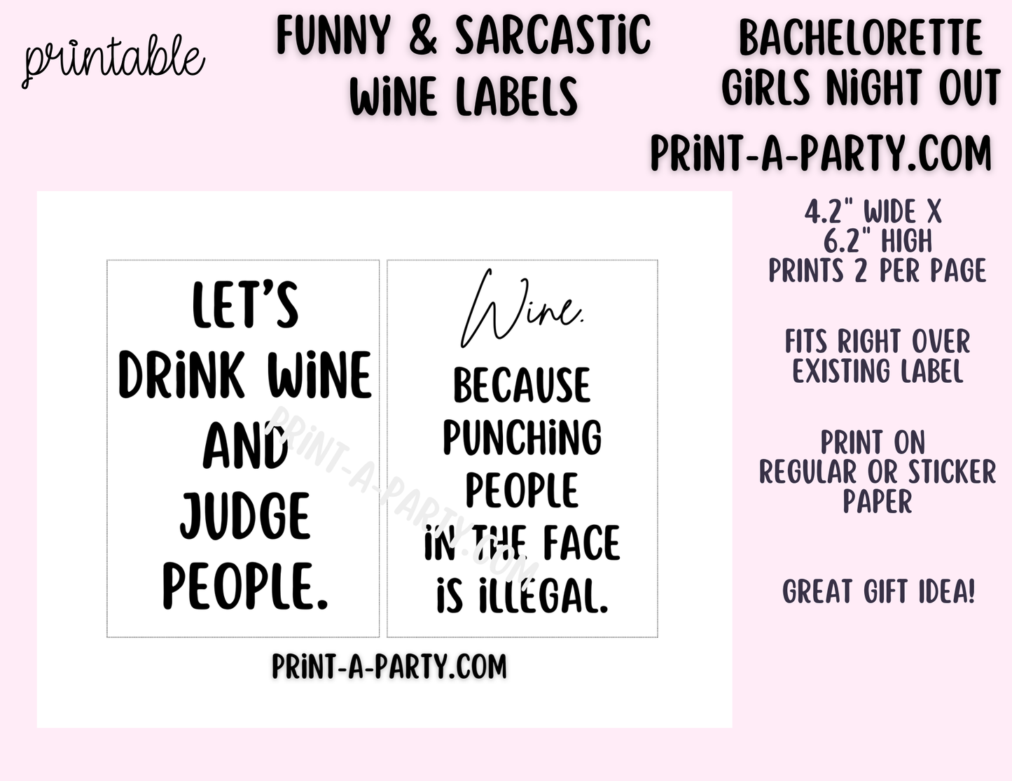 WINE LABELS: Funny Printable Wine Labels – Sarcastic Wine Gift Tags for Friends, Girls Night, or Hostess Gifts
