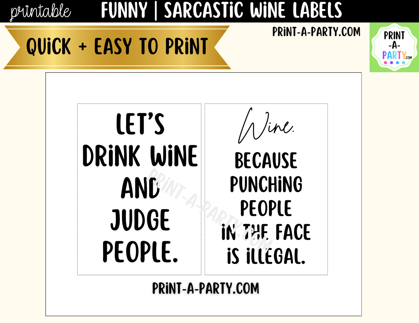 Funny Wine Labels Printable | Sarcastic Wine Bottle Labels | Girls’ Night Gift | Hostess Gift | Wine Bottle Labels