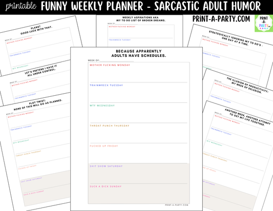 Funny Weekly Planner Printable | Sarcastic Adult Humor