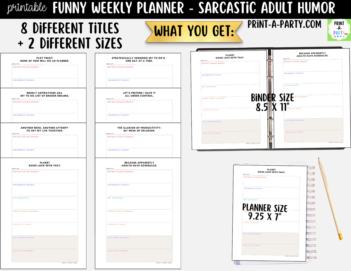 Funny Weekly Planner Printable | Sarcastic Adult Humor