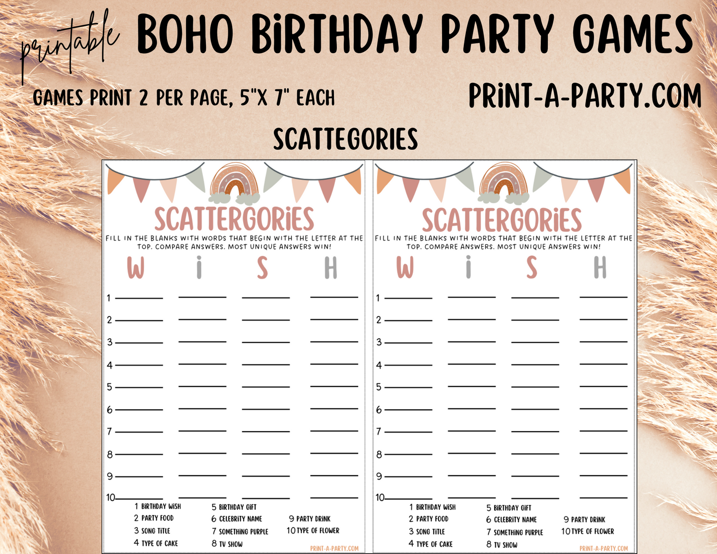 GAMES: BOHO THEME | Birthday Party Games | Boho Party | Boho Party Ideas | INSTANT DOWNLOAD