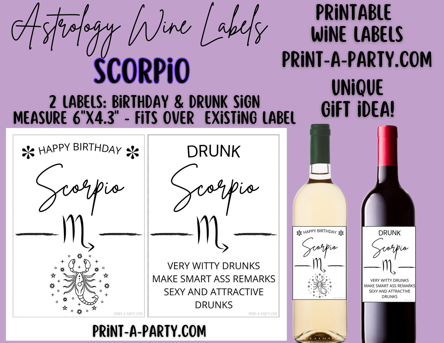 WINE LABELS: Astrology Zodiac Wine | Drunk Astrology Zodiac Signs | Astrology Wine | Zodiac Wine | Aries Taurus Gemini Cancer Leo Virgo Libra Scorpio Sagittarius Capricorn Aquarius Pisces | INSTANT DOWNLOAD