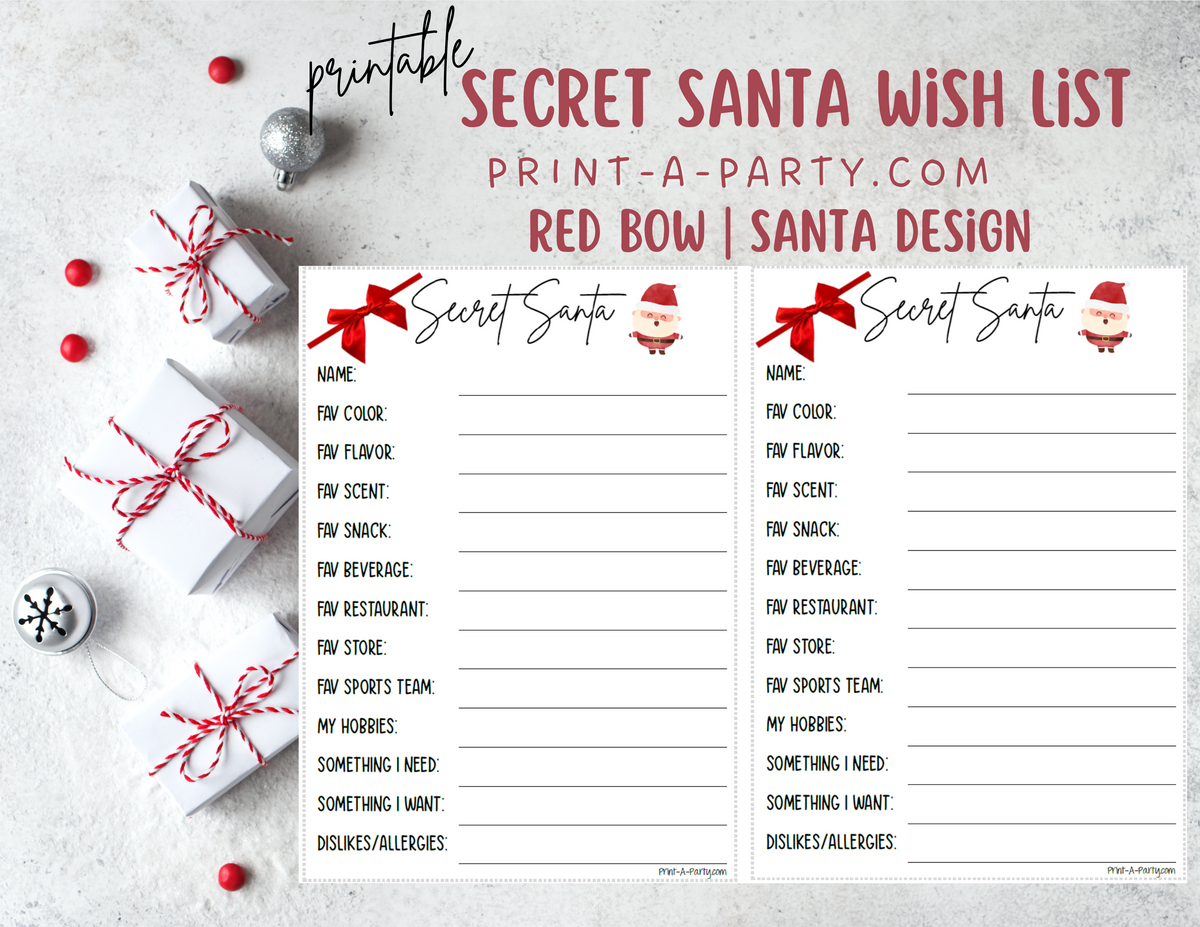 SECRET SANTA Questionnaire Printable Secret Santa Gift Exchange SECRET SANTA Questionnaire Printable Secret Santa Gift Exchange