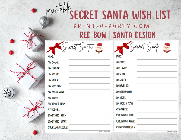 SECRET SANTA Questionnaire Printable Secret Santa Gift Exchange SECRET SANTA Questionnaire Printable Secret Santa Gift Exchange