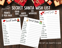 SECRET SANTA | Questionnaire Printable | Secret Santa Gift Exchange | Secret Santa Wish List | Co Worker Christmas | Grab Bag Gifts