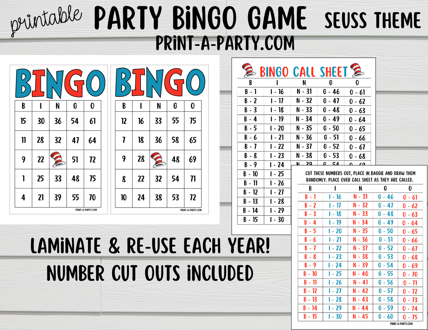 BINGO: Dr. Seuss - Printable Bingo Game | Fun Party Game for Kids & Adults | Classroom, Birthday, or Family Activity | Instant Download