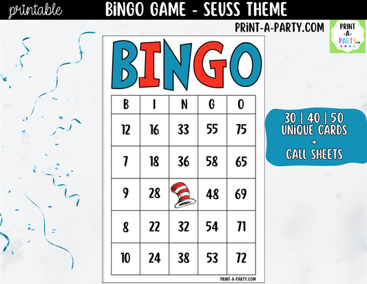 Dr. Seuss Bingo Printable Game - for Classroom, Birthday, or Family Activity