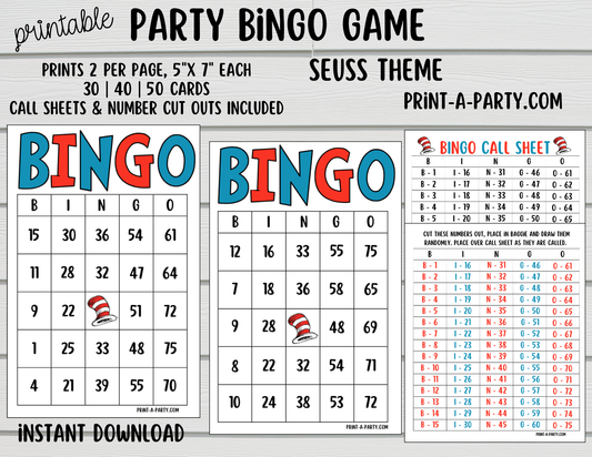 BINGO: Dr. Seuss - Printable Bingo Game | Fun Party Game for Kids & Adults | Classroom, Birthday, or Family Activity | Instant Download