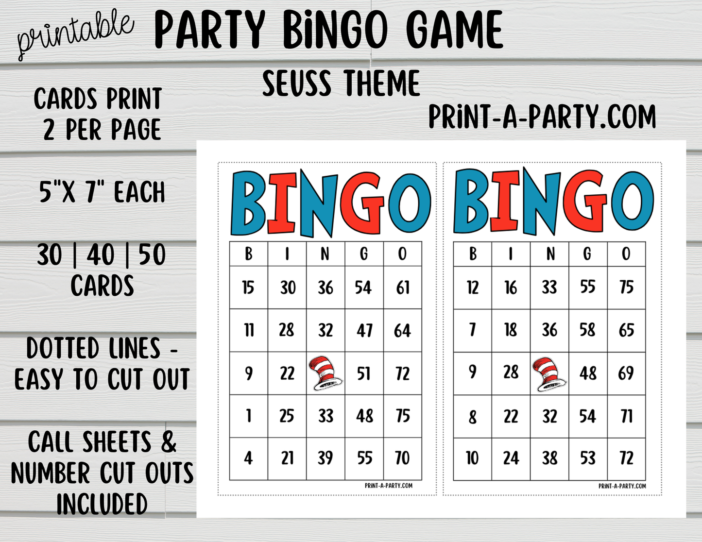 BINGO: Dr. Seuss - Printable Bingo Game | Fun Party Game for Kids & Adults | Classroom, Birthday, or Family Activity | Instant Download