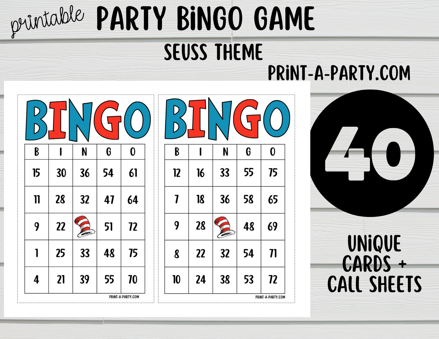 BINGO: Dr. Seuss - Printable Bingo Game | Fun Party Game for Kids & Adults | Classroom, Birthday, or Family Activity | Instant Download
