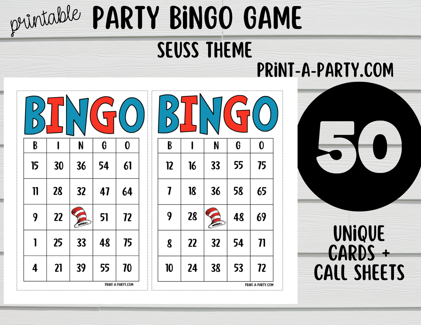 BINGO: Dr. Seuss - Printable Bingo Game | Fun Party Game for Kids & Adults | Classroom, Birthday, or Family Activity | Instant Download