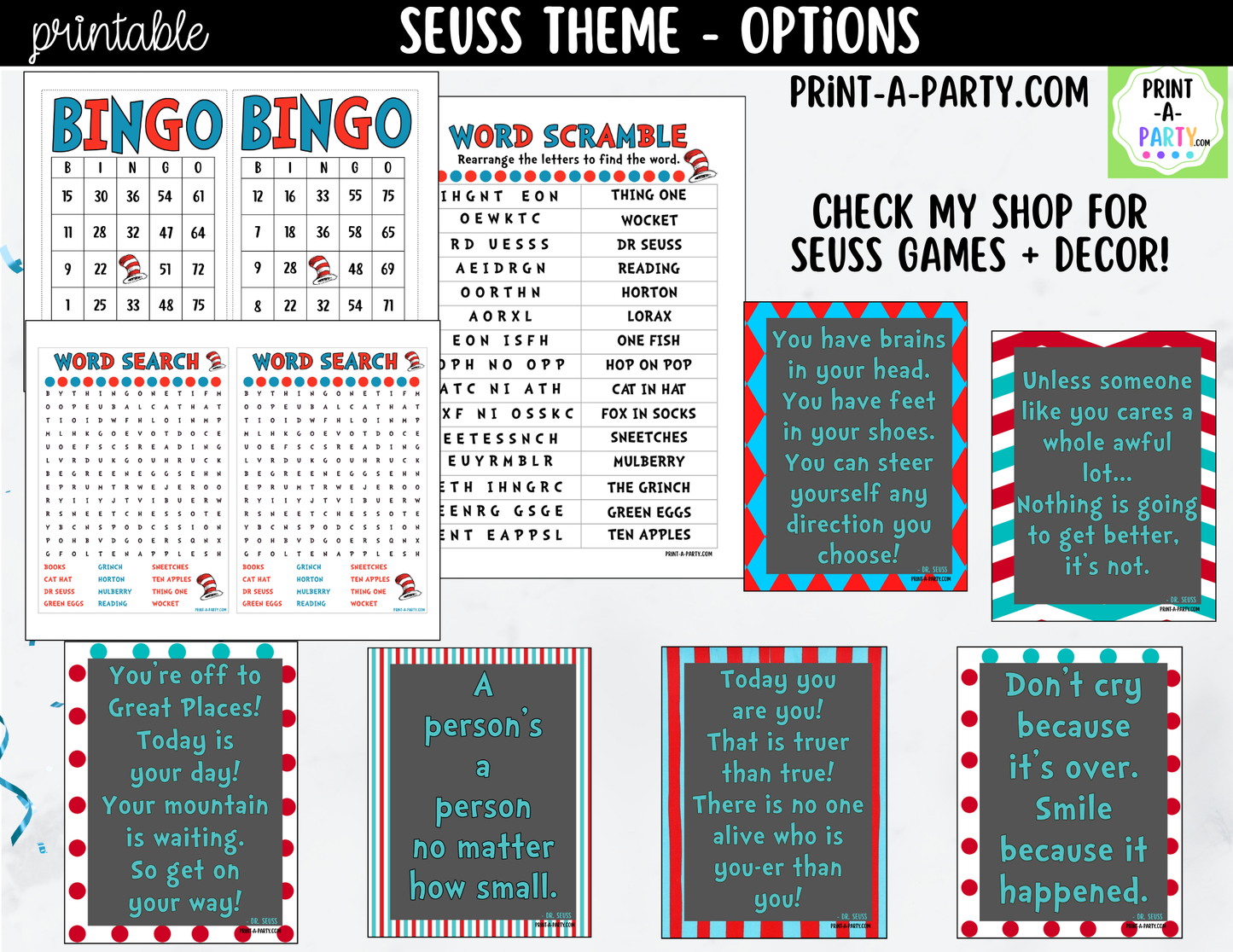 Dr. Seuss Bingo Printable Game - for Classroom, Birthday, or Family Activity