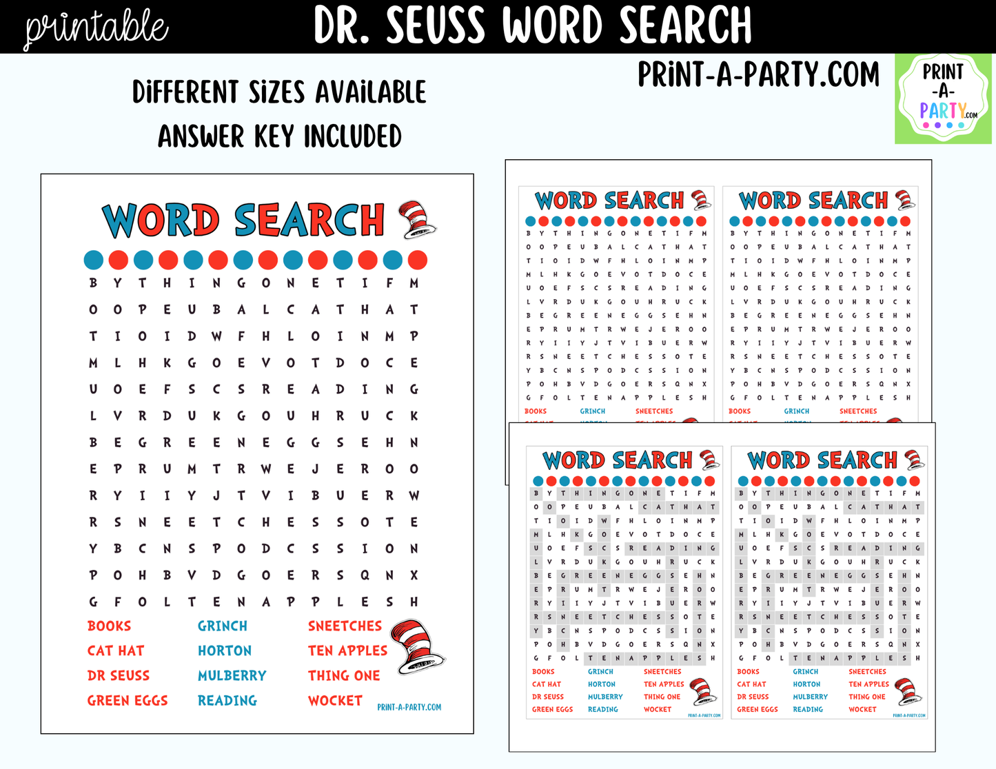 Dr. Seuss Word Search Printable | Classroom Activity for Dr. Seuss Day