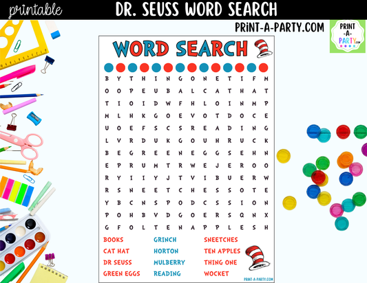 Dr. Seuss Word Search Printable | Classroom Activity for Dr. Seuss Day