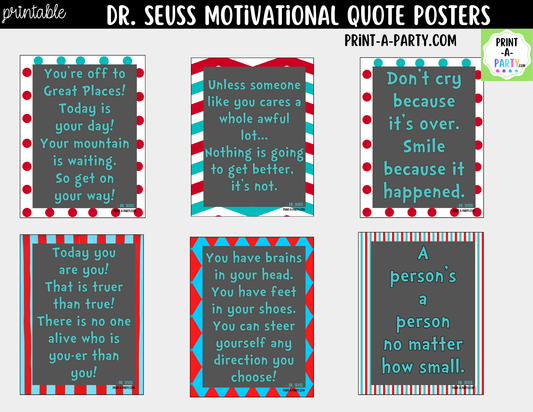 Dr. Seuss Quotes Encouraging Posters - Printable Classroom Decor, Imagination and Confidence Building