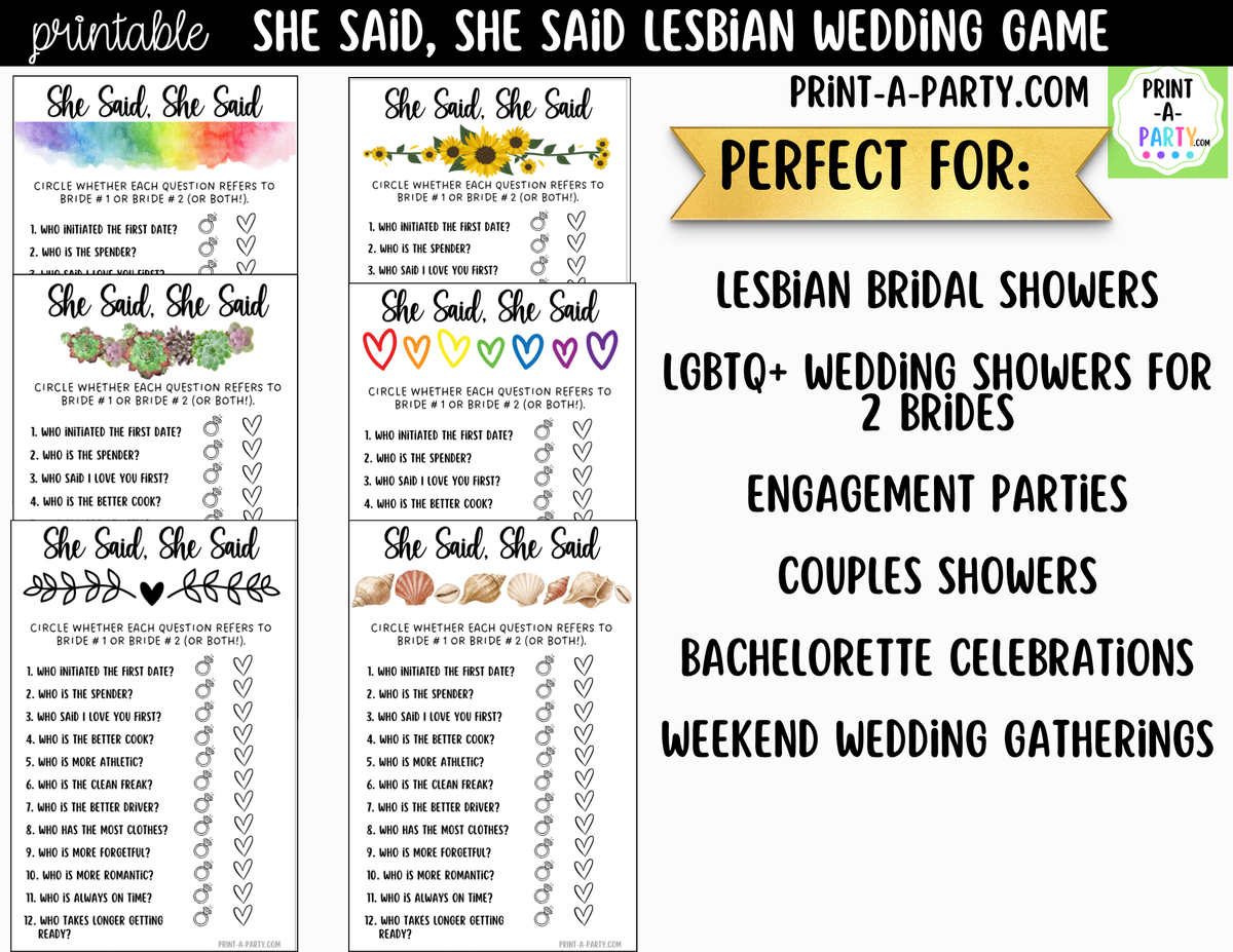 She Said, She Said Lesbian Bridal Shower Game Printable