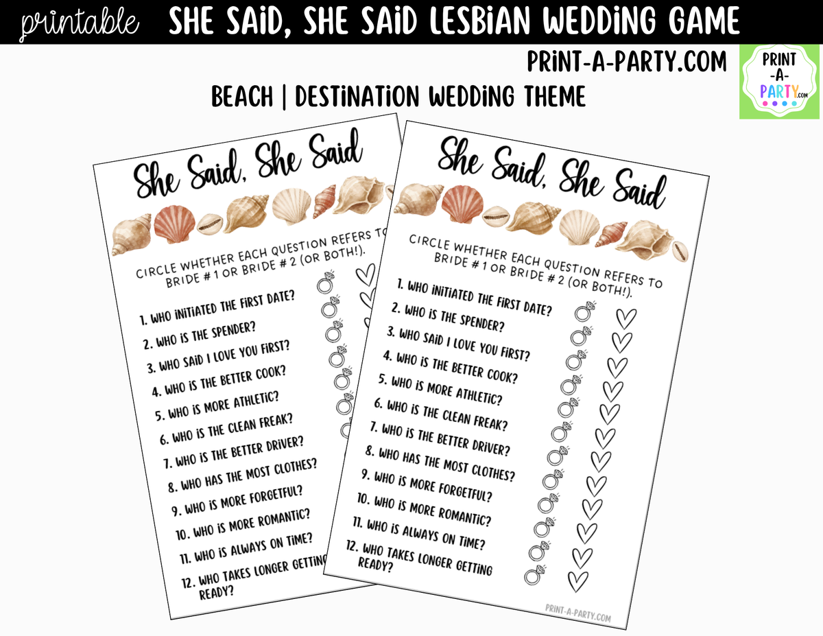 She Said, She Said Lesbian Bridal Shower Game Printable