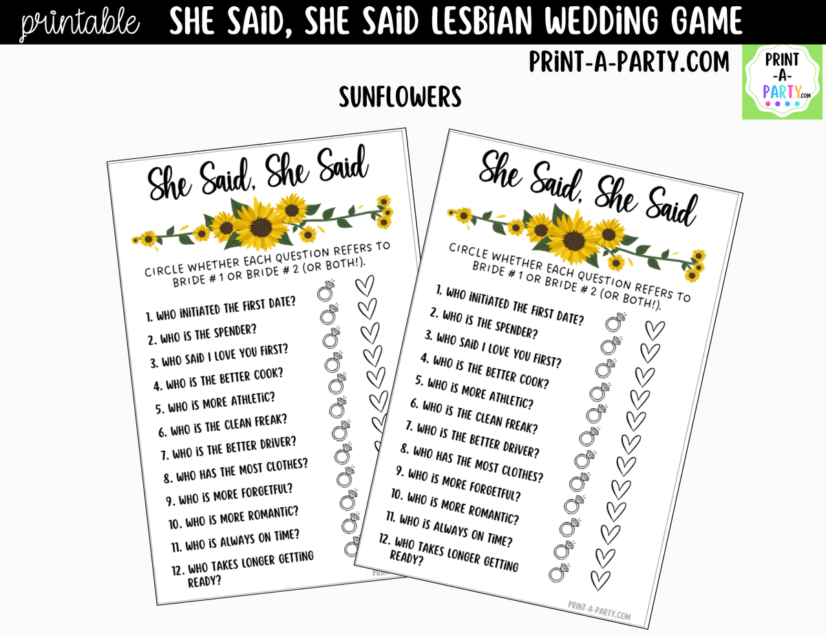 She Said, She Said Lesbian Bridal Shower Game Printable
