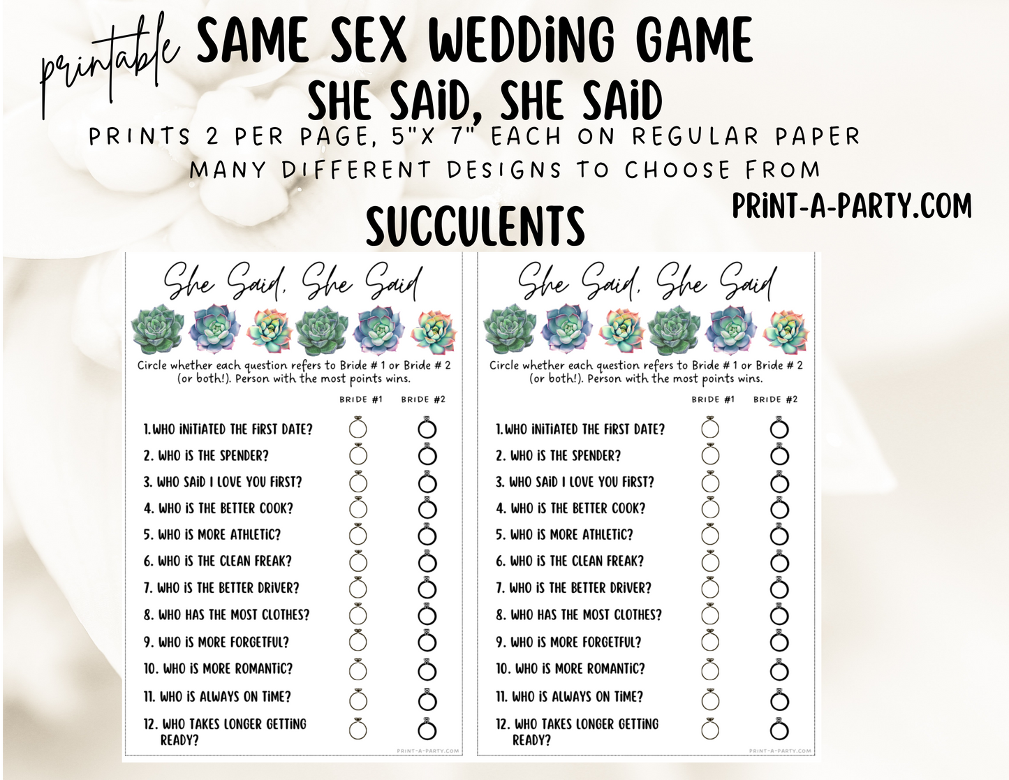 SHE SAID, SHE SAID: Same Sex Wedding Shower Game LGBTQ+ | Lesbian Wedding | Same Sex Wedding Games | Instant Download Printable