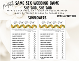 SHE SAID, SHE SAID: Same Sex Wedding Shower Game LGBTQ+ | Lesbian Wedding | Same Sex Wedding Games | Instant Download Printable