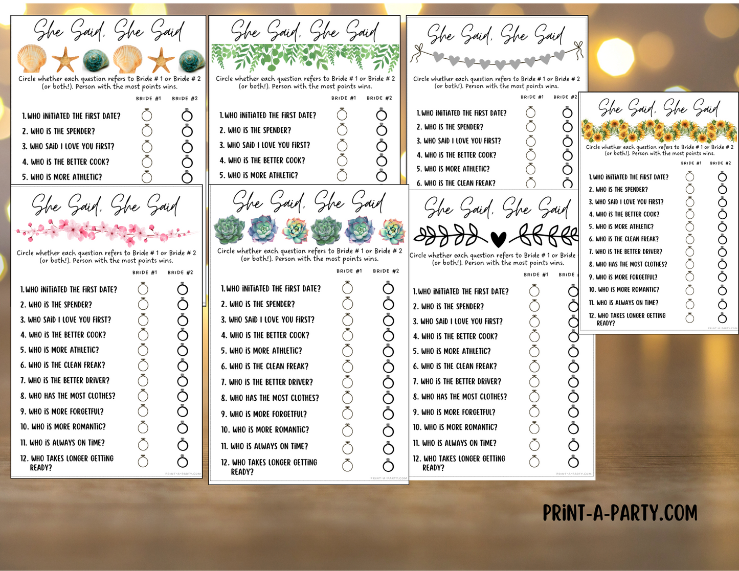 SHE SAID, SHE SAID: Same Sex Wedding Shower Game LGBTQ+ | Lesbian Wedding | Same Sex Wedding Games | Instant Download Printable