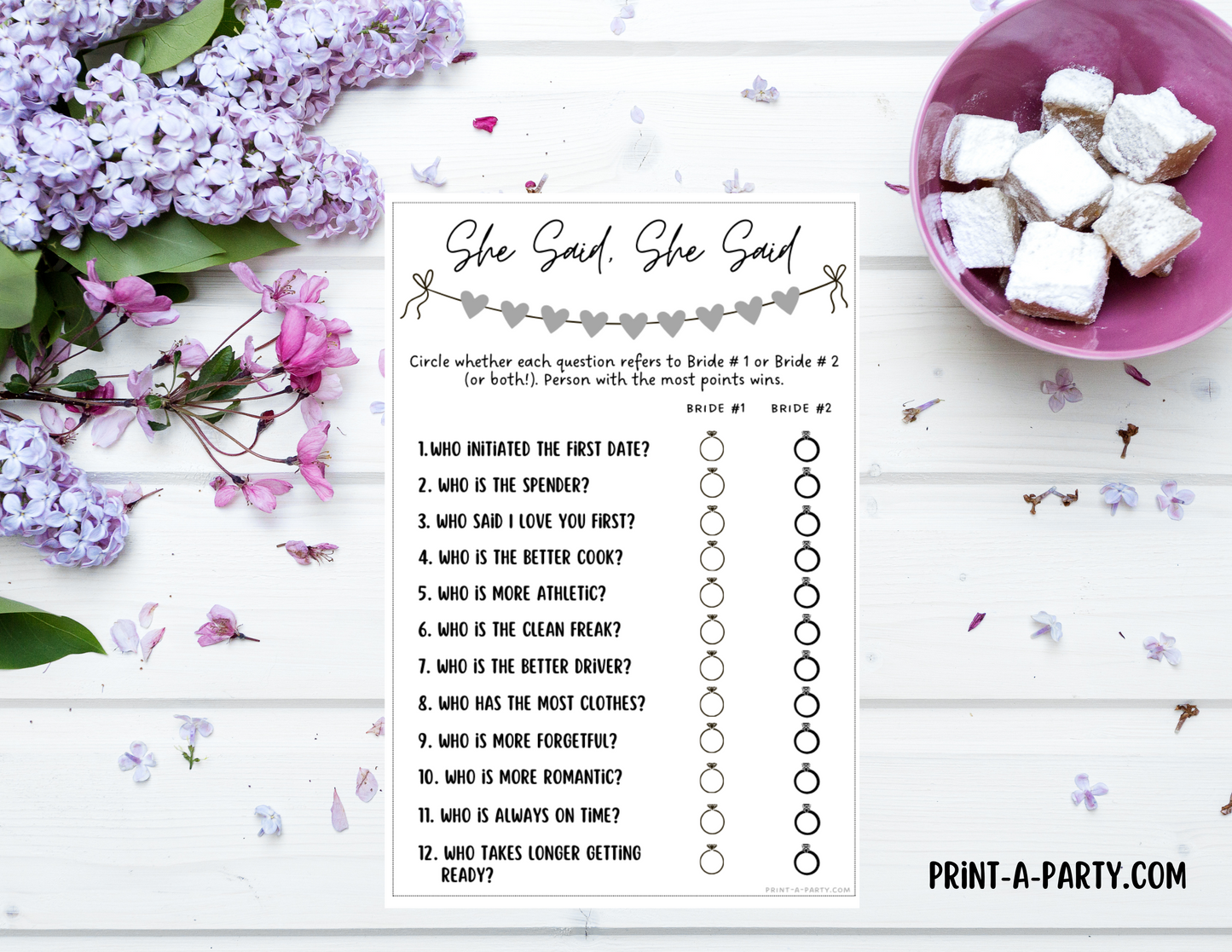 SHE SAID, SHE SAID: Same Sex Wedding Shower Game LGBTQ+ | Lesbian Wedding | Same Sex Wedding Games | Instant Download Printable