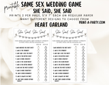 SHE SAID, SHE SAID: Same Sex Wedding Shower Game LGBTQ+ | Lesbian Wedding | Same Sex Wedding Games | Instant Download Printable