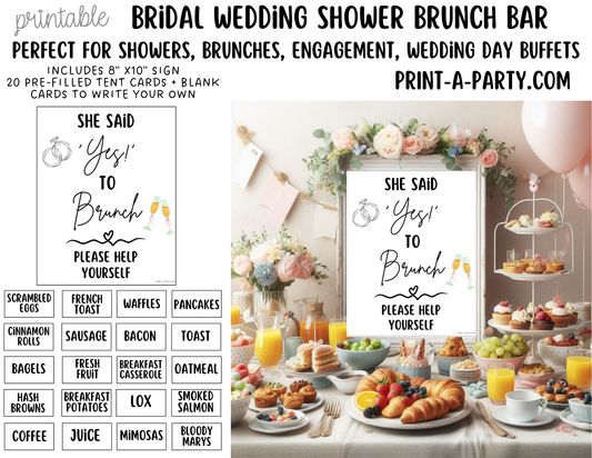 Wedding Event Bridal Brunch Bar Printable Sign & Tent Cards | Wedding Shower Breakfast Bar Decorations - She Said Yes to Brunch