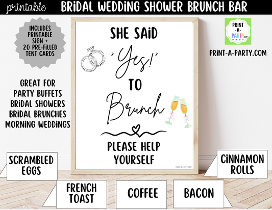 Bridal Brunch Bar Printable Sign & Tent Cards – Wedding Shower Brunch Buffet Decor, Instant Download