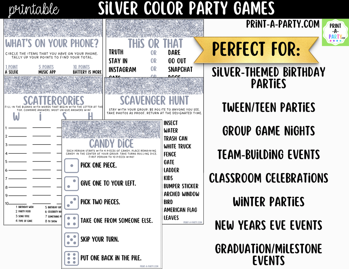 Silver Party Games Printable