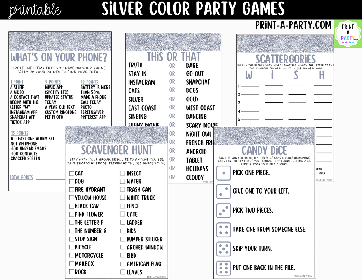 Silver Party Games Printable