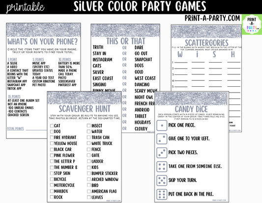 Silver Party Games Printable