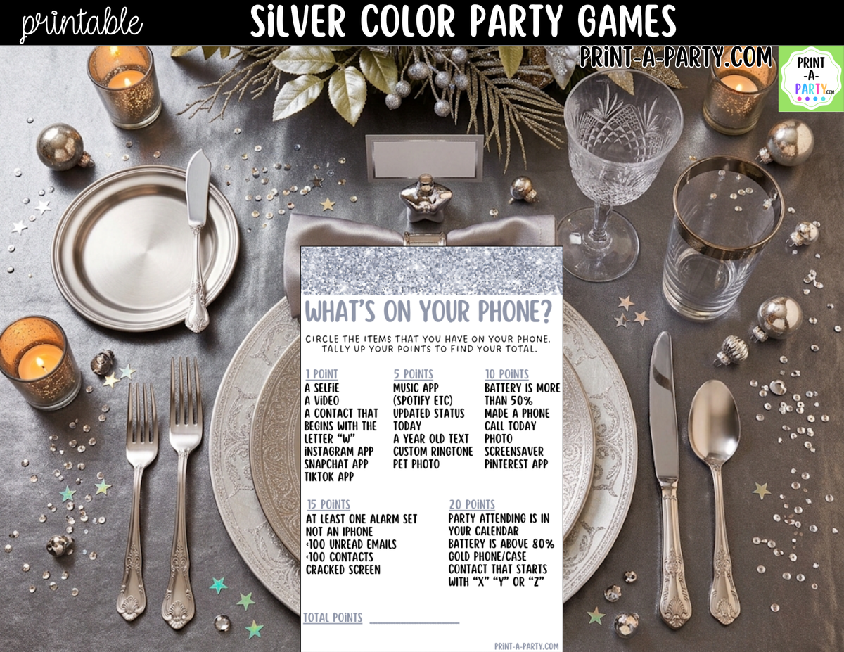 Silver Party Games Printable