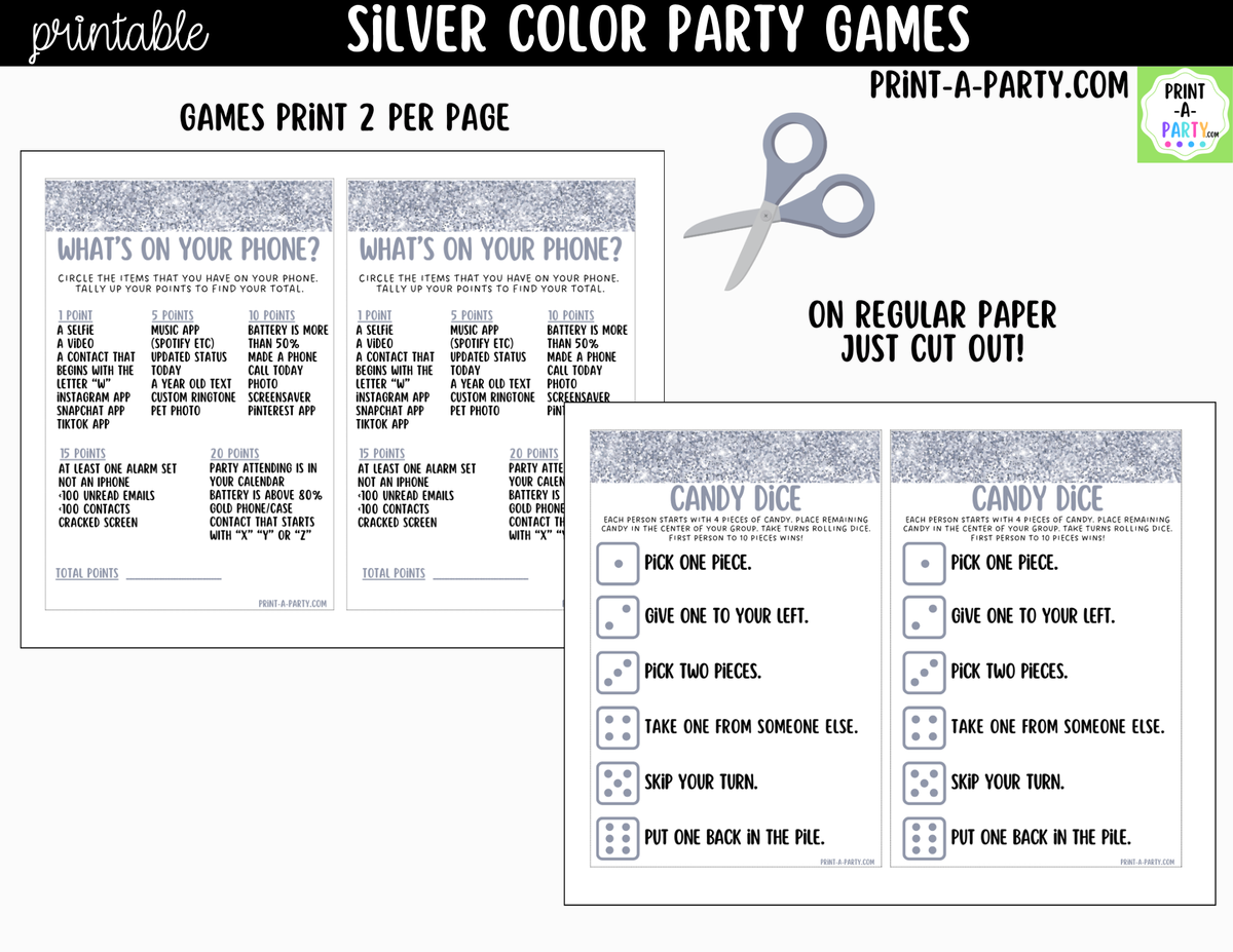 Silver Party Games Printable