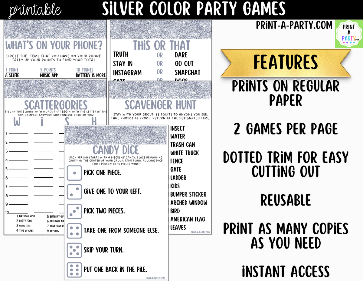 Silver Party Games Printable