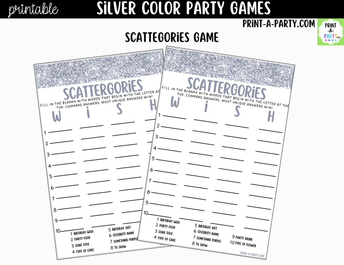 Silver Party Games Printable
