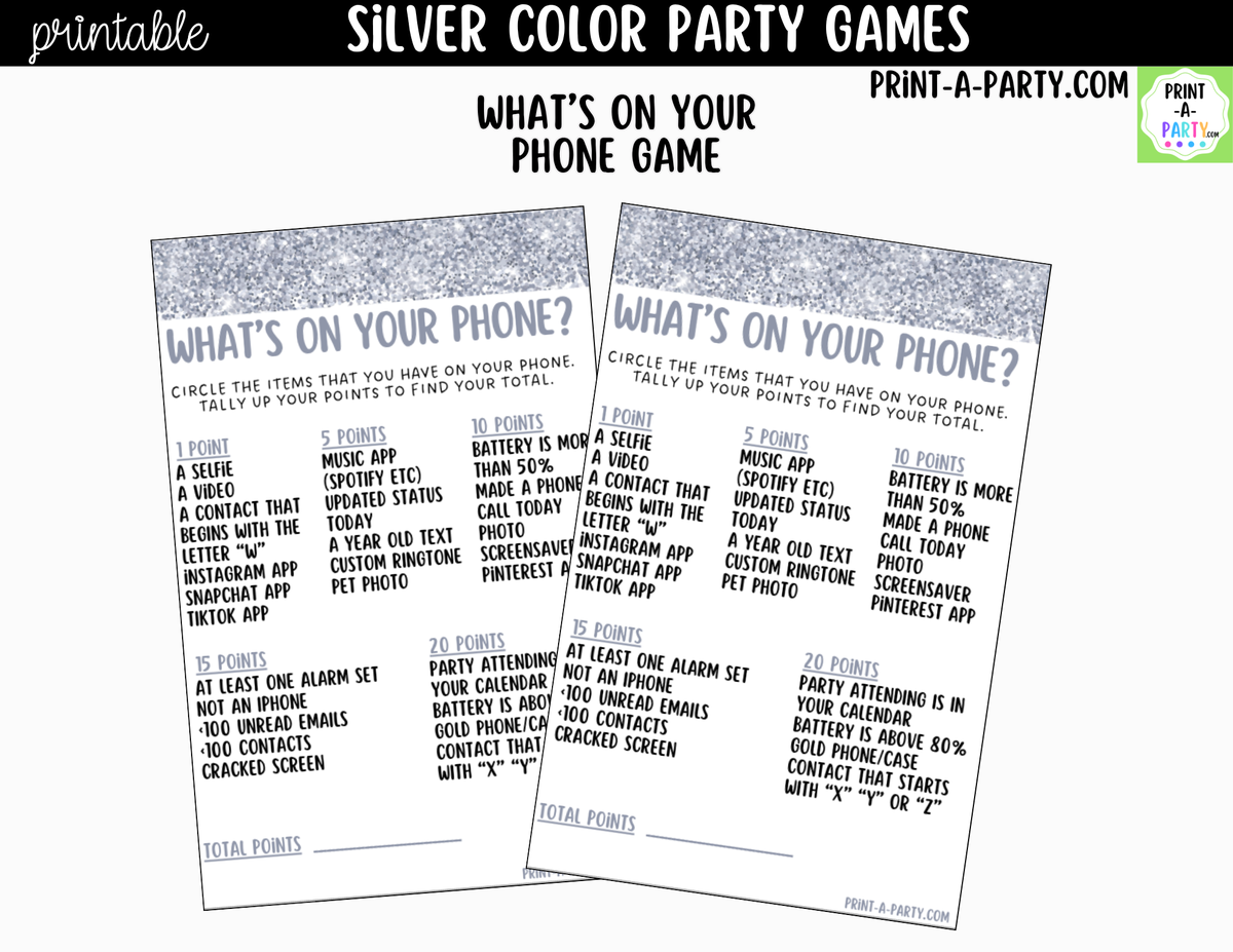 Silver Party Games Printable