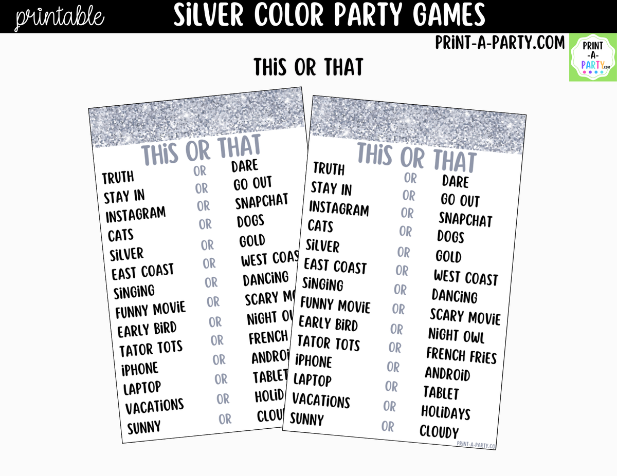 Silver Party Games Printable