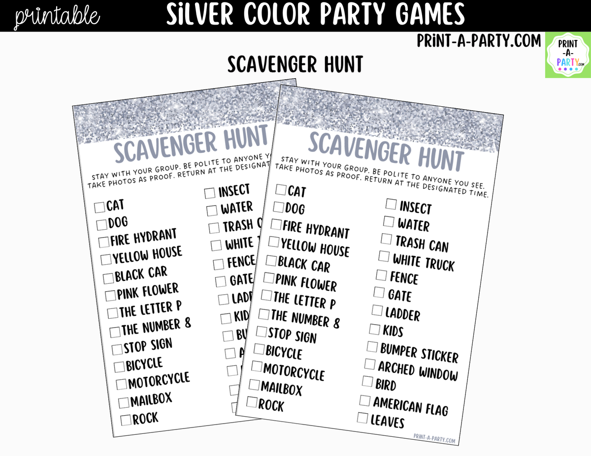 Silver Party Games Printable