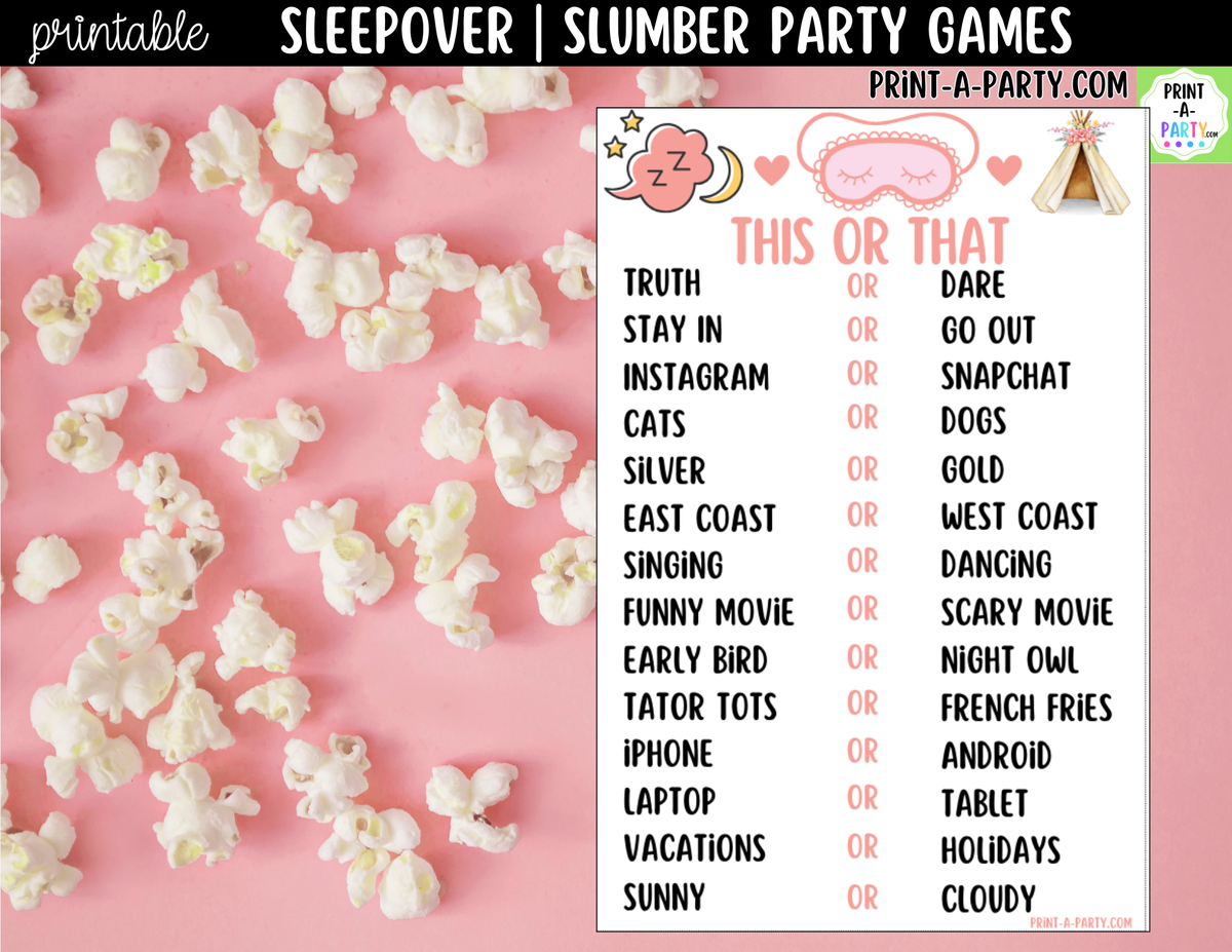 Sleepover Party Games Printable | Slumber Party Activities