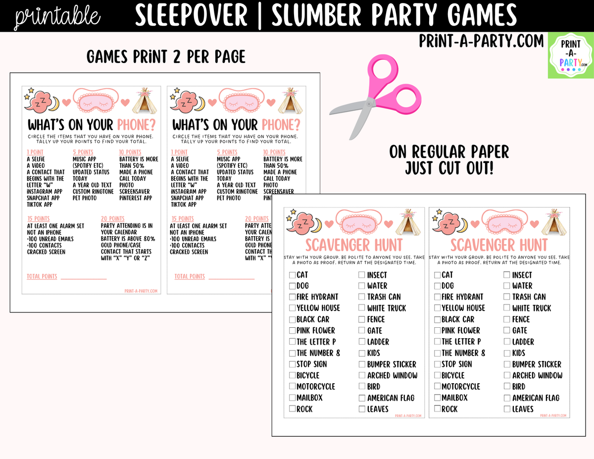 Sleepover Party Games Printable | Slumber Party Activities