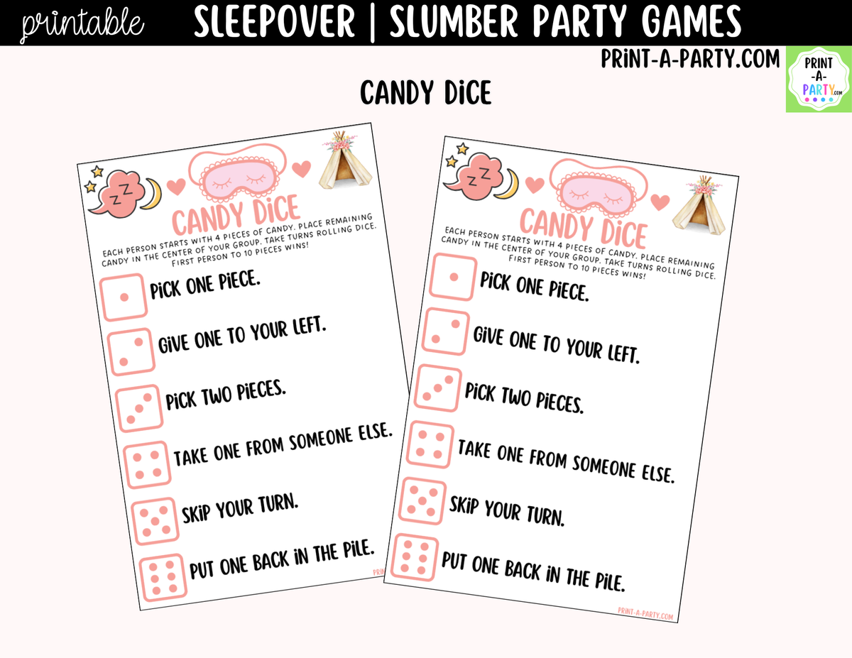 Sleepover Party Games Printable | Slumber Party Activities