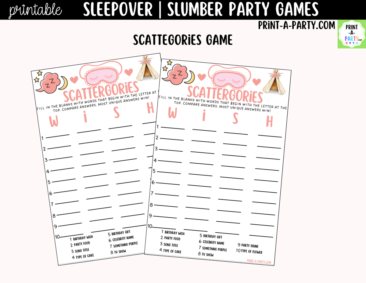 Sleepover Party Games Printable | Slumber Party Activities