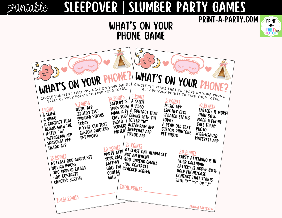 Sleepover Party Games Printable | Slumber Party Activities