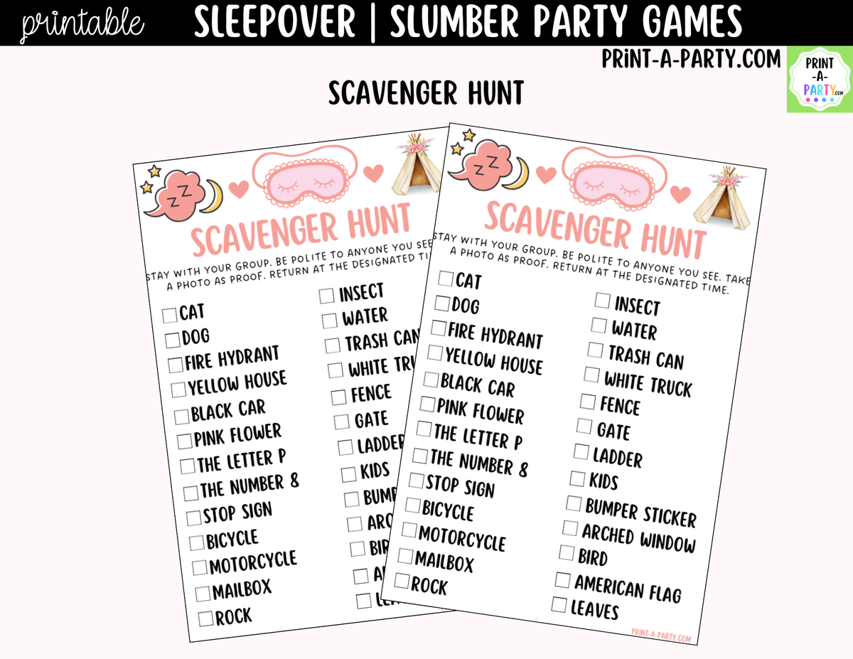 Sleepover Party Games Printable | Slumber Party Activities