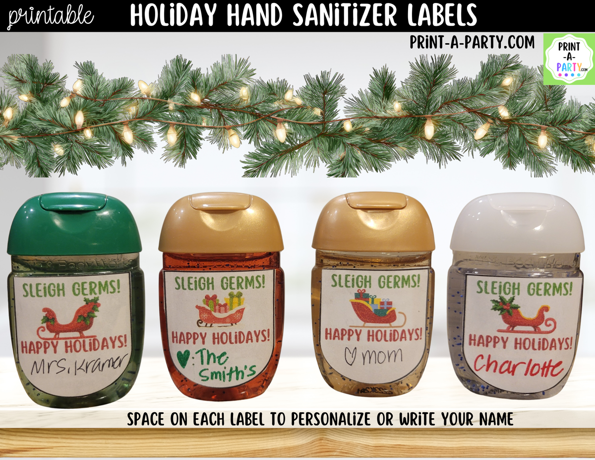Christmas Hand Sanitizer Labels Printable - Sleigh Theme for 1 oz PocketBac Bottles