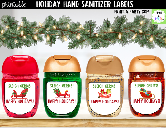 Christmas Hand Sanitizer Labels Printable - Sleigh Theme for 1 oz PocketBac Bottles