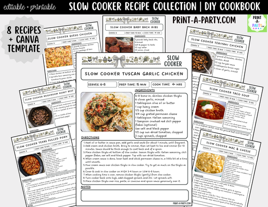 Slow Cooker Recipe Pages Printable & Editable Cookbook Set